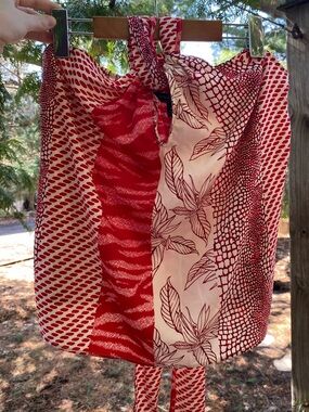 Banana Republic Red and Cream Mixed-Print Halter Top Plus Size M Officesiren